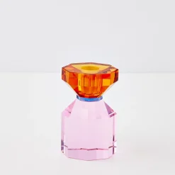 Flash Sale GigiandTom Bevel Crystal Taper Candle Holder Amber Pink