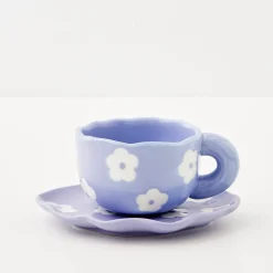 New GigiandTom Daisy Ceramic Tea Cup And Saucer Lilac