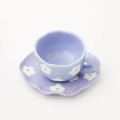 New GigiandTom Daisy Ceramic Tea Cup And Saucer Lilac