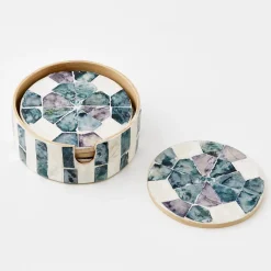 Cheap GigiandTom Inlay Coaster Set Of 6 Teal/Ivory