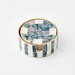 Cheap GigiandTom Inlay Coaster Set Of 6 Teal/Ivory