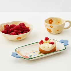 Fashion GigiandTom Painted Blooms Ceramic Bowl Orange