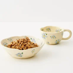 Best Sale GigiandTom Painted Daisy Ceramic Bowl Blue