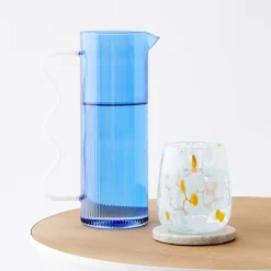 Hot GigiandTom Ribbed Glass Jug Blue