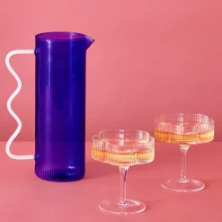 Hot GigiandTom Ribbed Glass Jug Blue