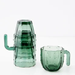 Discount GigiandTom Saguaro Cactus Glass Set Of 4 Green