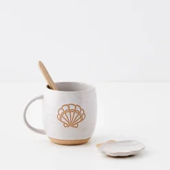 Fashion GigiandTom Seashell Ceramic Mug & Spoon Set