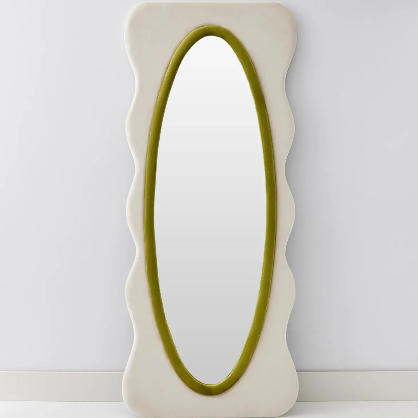 Clearance GigiandTom Squiggle Wavy Velvet Full Length Mirror Cream/Green