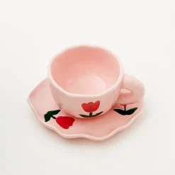 Sale GigiandTom Tulip Ceramic Tea Cup And Saucer Pink